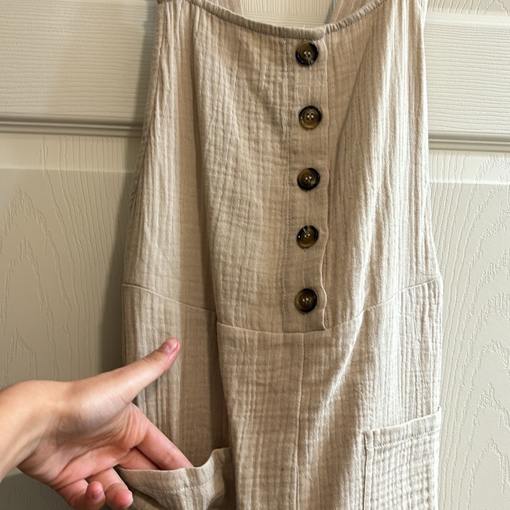 Mod Ref Beige Button-Front Textured Jumpsuit - Picture 2 of 5